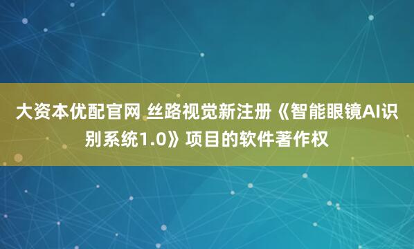 大资本优配官网 丝路视觉新注册《智能眼镜AI识别系统1.0》项目的软件著作权